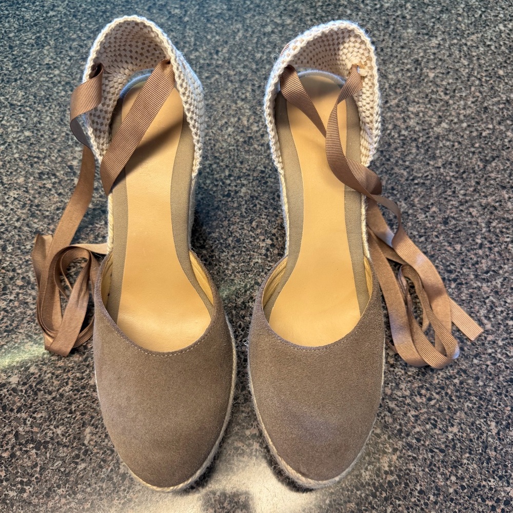 “MANEBI” Tan Suede Espadrille Platform Wedge - Picture 4 of 13